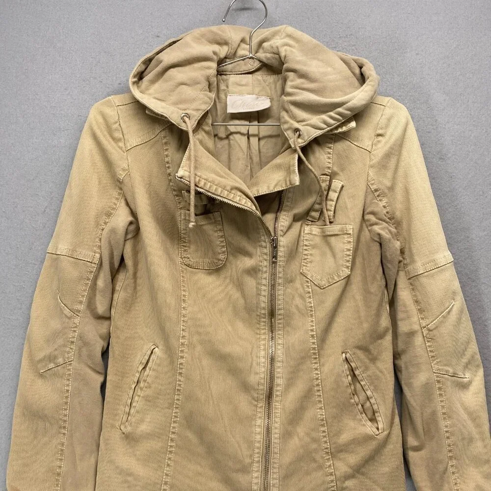 Circus Jacket Womens 6 Tan Corduroy Moto Removable Hood Italy Size 40
